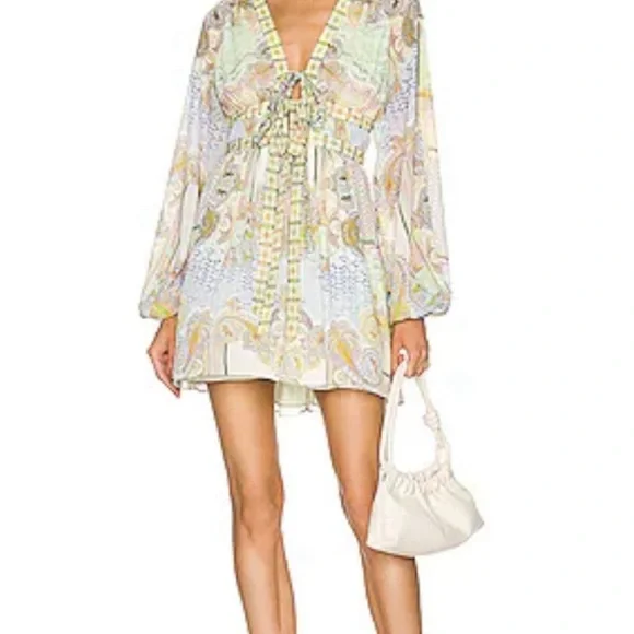 NWT Alexis Tessie Mini Dress In Rococco Pastel Paisley Chiffon Tie Front S - Picture 7 of 11